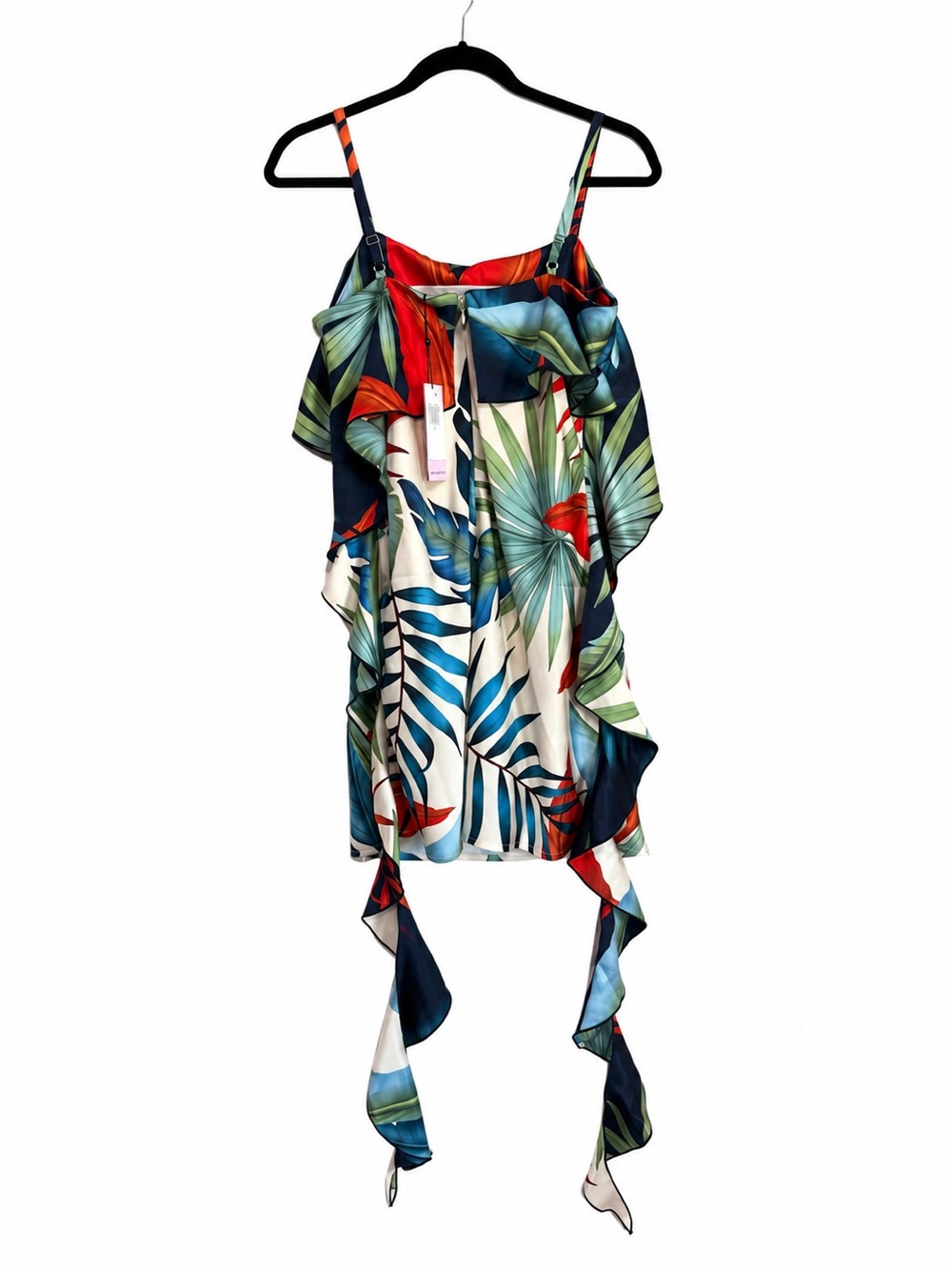 Women's Tropical Satin Asymmetric Drape Mini Dress Size 6 - Picture 4 of 6